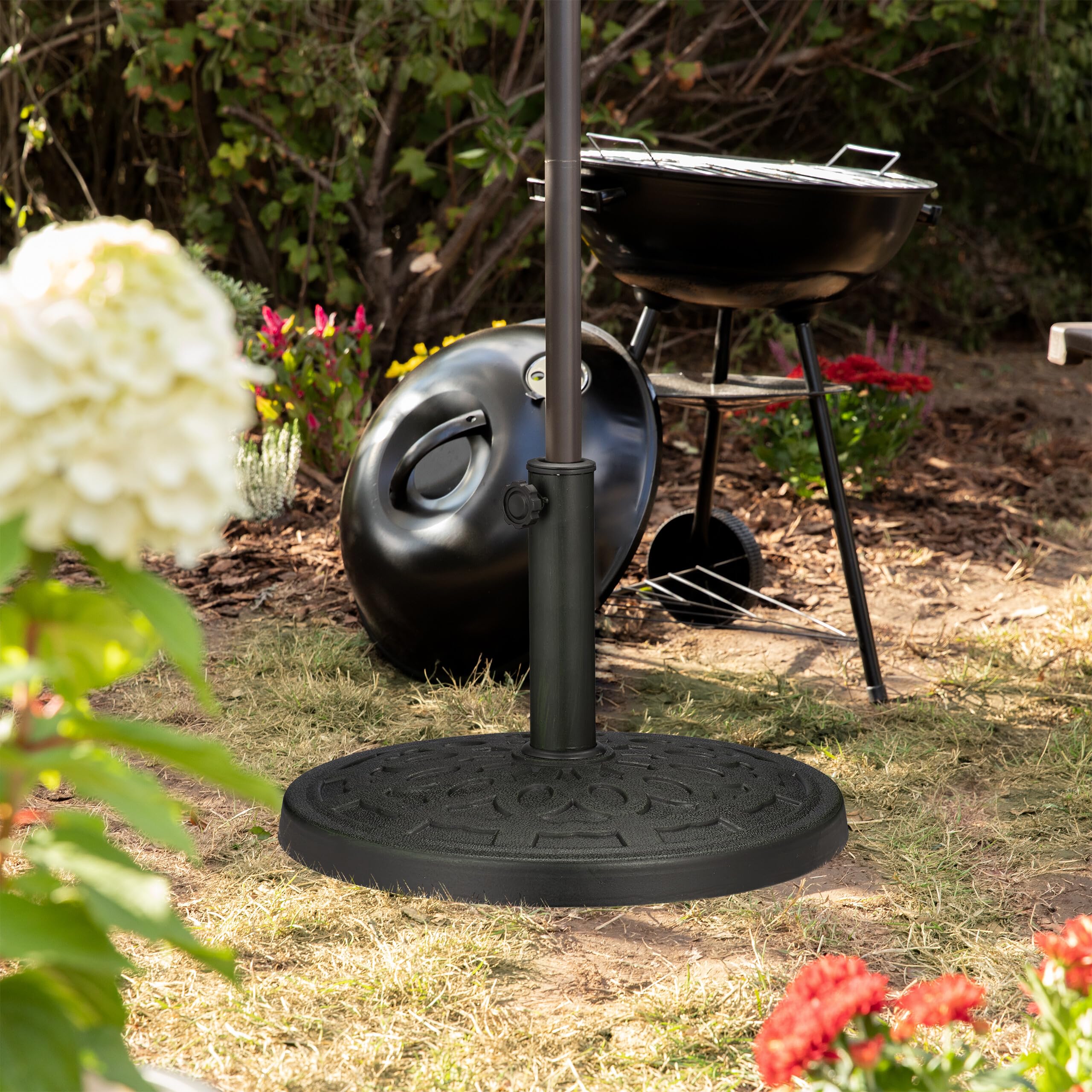 Relaxdays Base per Ombrellone, per Aste da 38-50 mm, Resistente alle Intemperie, Giardino e Balcone, Ø 50 cm, Verde Nero