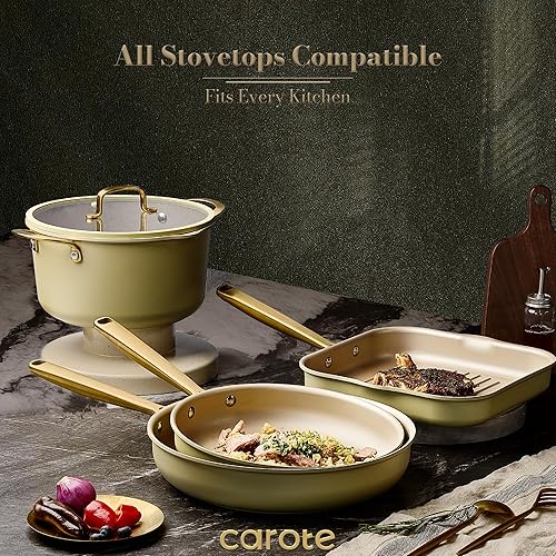 Miniatura 4 de CAROTE Juego de 19 ollas y sartenes, juegos de utensilios de cocina de inducción antiadherentes con mango de acero fundido duradero, ollas y