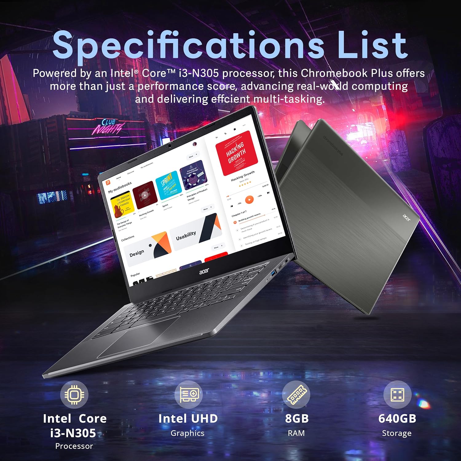 acer Chromebook Plus 14" FHD Touchscreen Laptop, Intel i3-N305 Processor, 8GB RAM, 640GB Storage (512GB SSD+128GB USB Card), Intel UHD Graphics, 1080P Webcam, Chrome OS, Gray