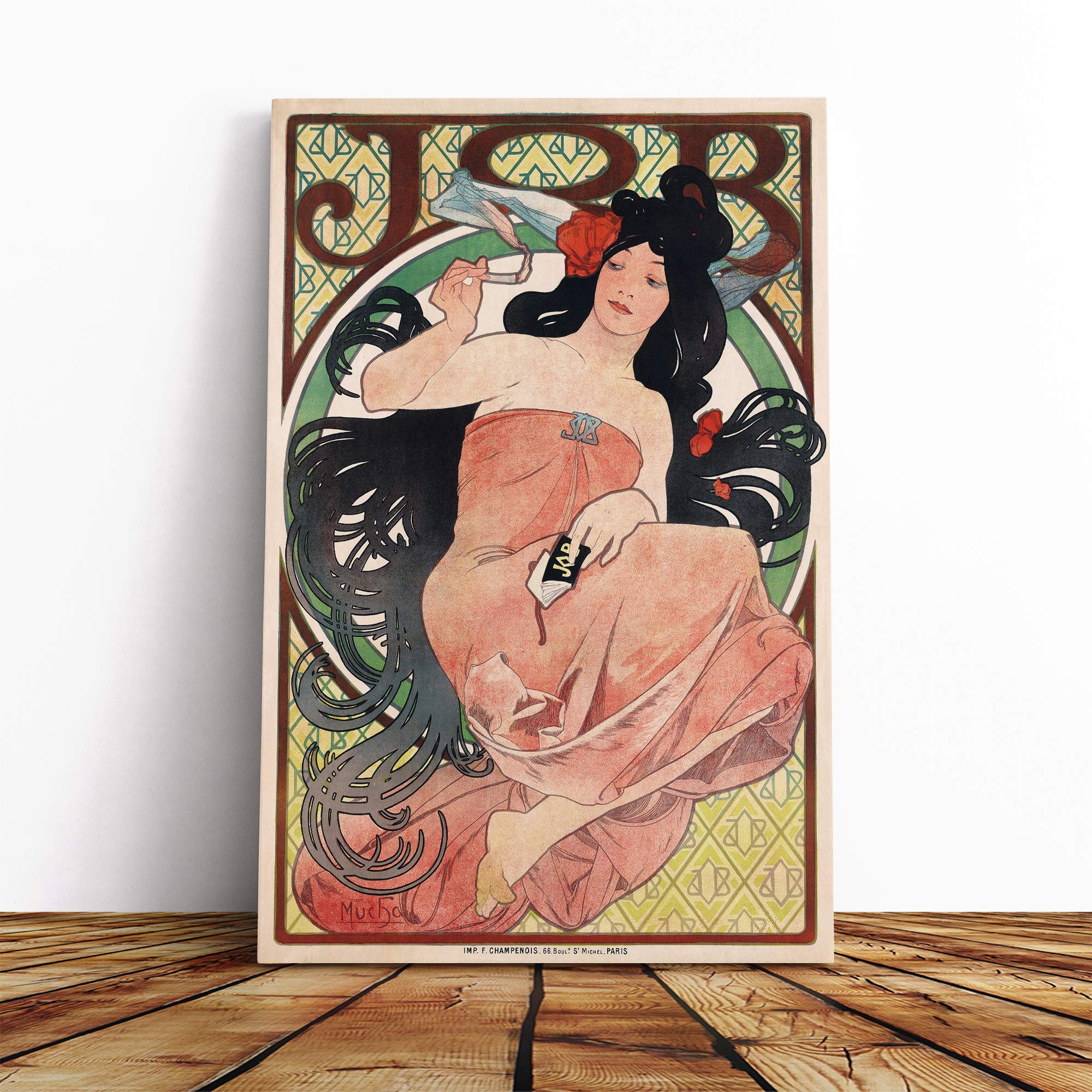 Alphonse Mucha Job Rolling Papers Canvas Print | Gallery Wrapped 30mm Frame Wall Art | 24x16 inches | Ready to Hang | Modern Picture | Living Room Bedroom Lounge Office
