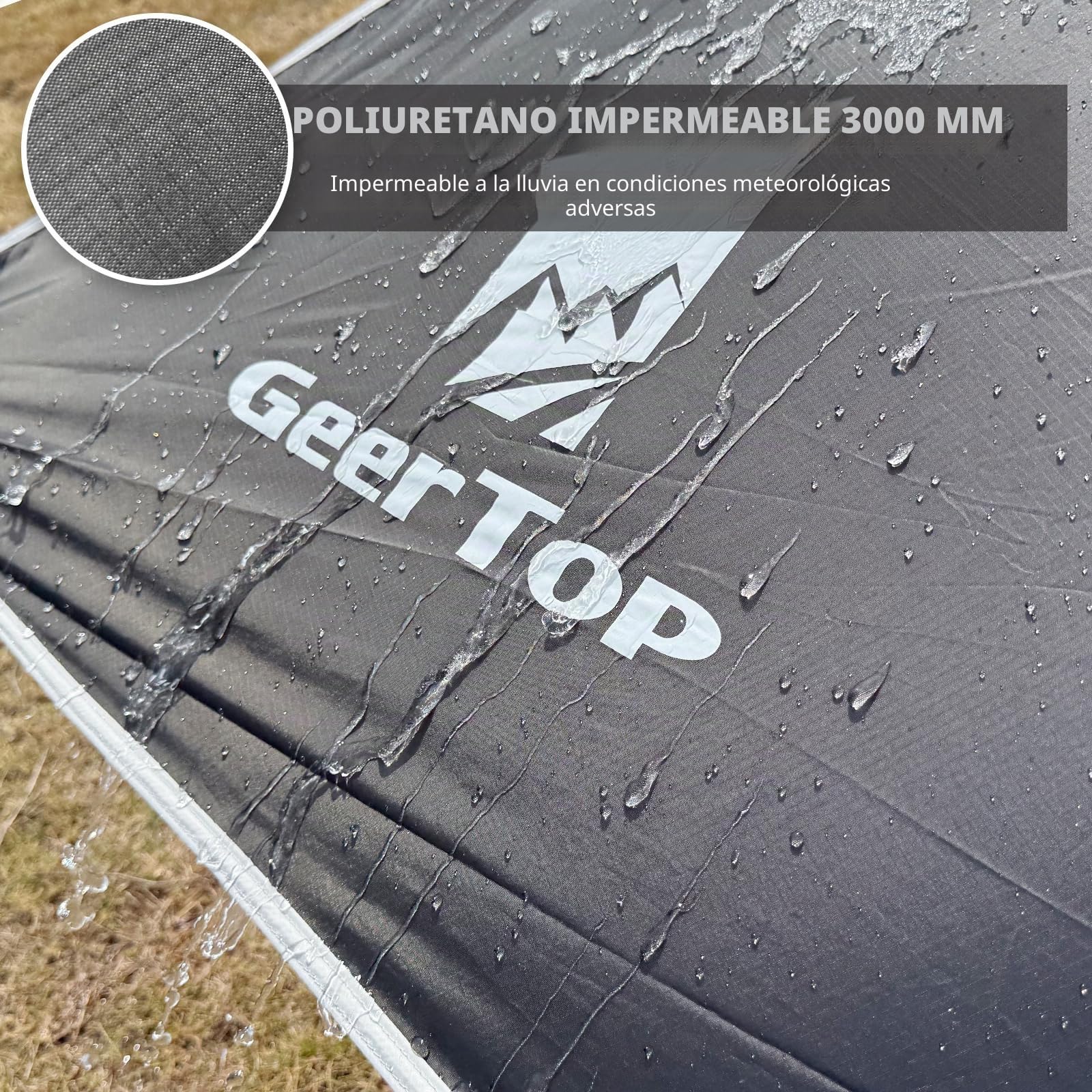 GEERTOP Toldo de 3,5 x 5,8 m, resistente al agua de 3000 mm, con 2 barras, toldo impermeable para coche, camping, SUV, MPV, autocaravana (gris)