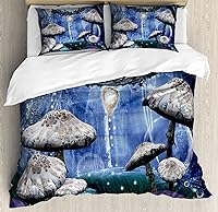 Vista 3 de Ambesonne Juego de funda de edredón color menta, líneas onduladas horizontales a rayas blancas abstractas de tonos suaves, exhibición de arte