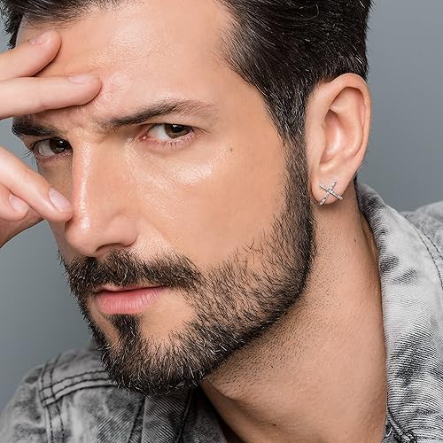 Miniatura 3 de Handmade stud earrings Sterling silver stud earrings for men X earrings men huggie earring studs men black earrings goth jewelry men jewelry gothic