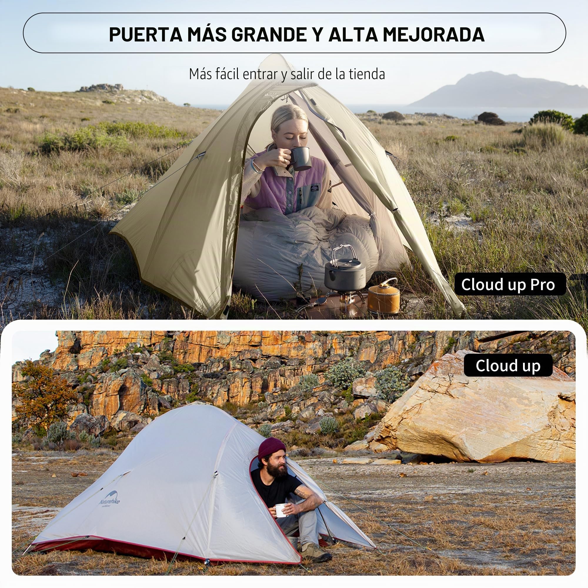 Naturehike Cloud-Up Pro Tent - Tienda de campaña ligera para 2 personas, fácil de instalar, resistente al viento y al agua, para viajes al aire libre, senderismo