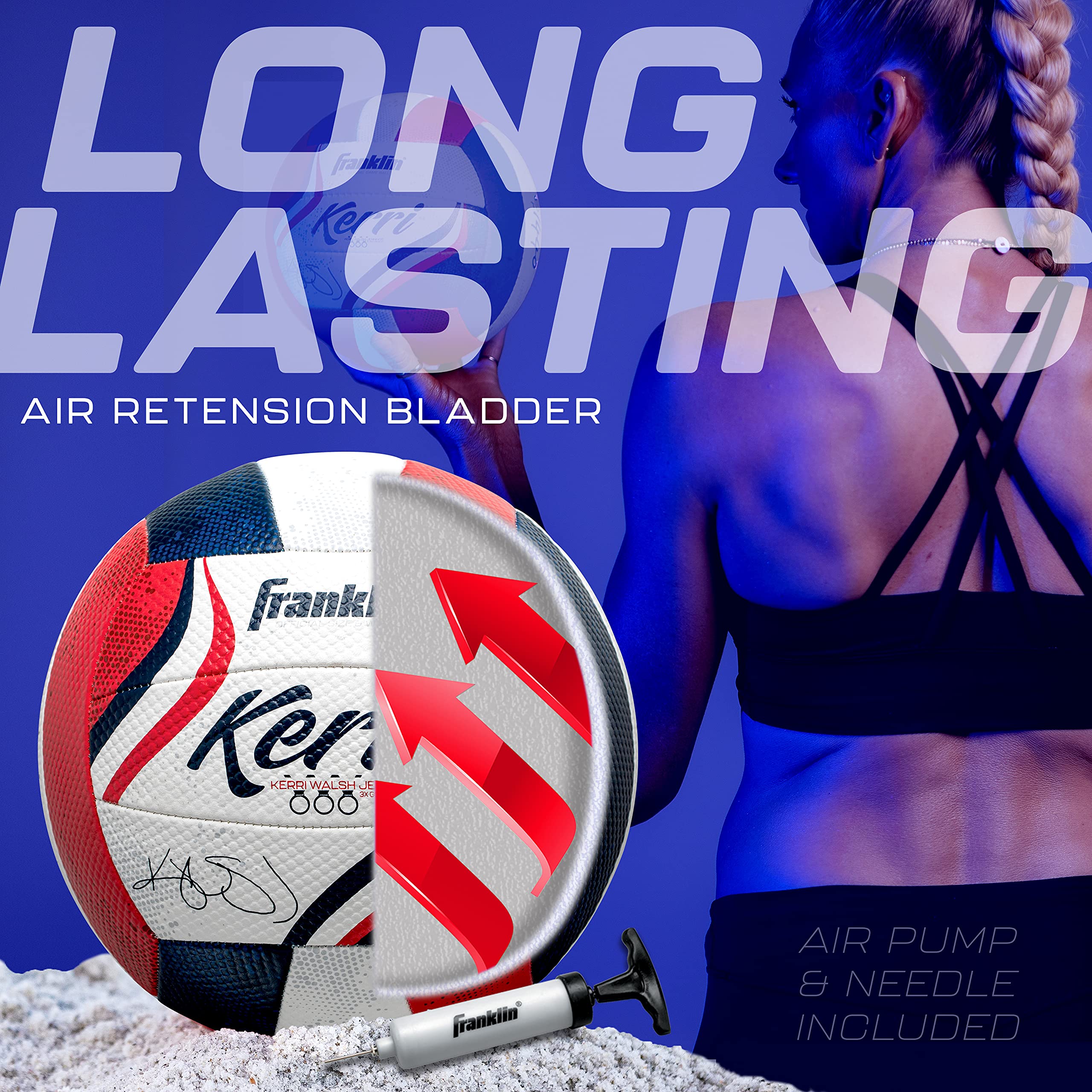 Franklin Sports Kerri Walsh Offizieller Beach-Volleyball – USA Colors Beach Volleyball – Offizielle Größe + Gewicht – Authentischer Match Volleyball – Pumpe + Nadel