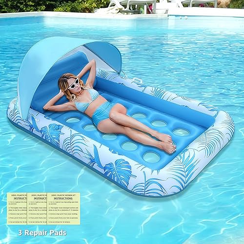 Miniatura 5 de Flotadores de piscina para adultos Flotador inflable de piscina con toldo, flotadores de piscina para adultos resistentes, flotadores de agua de