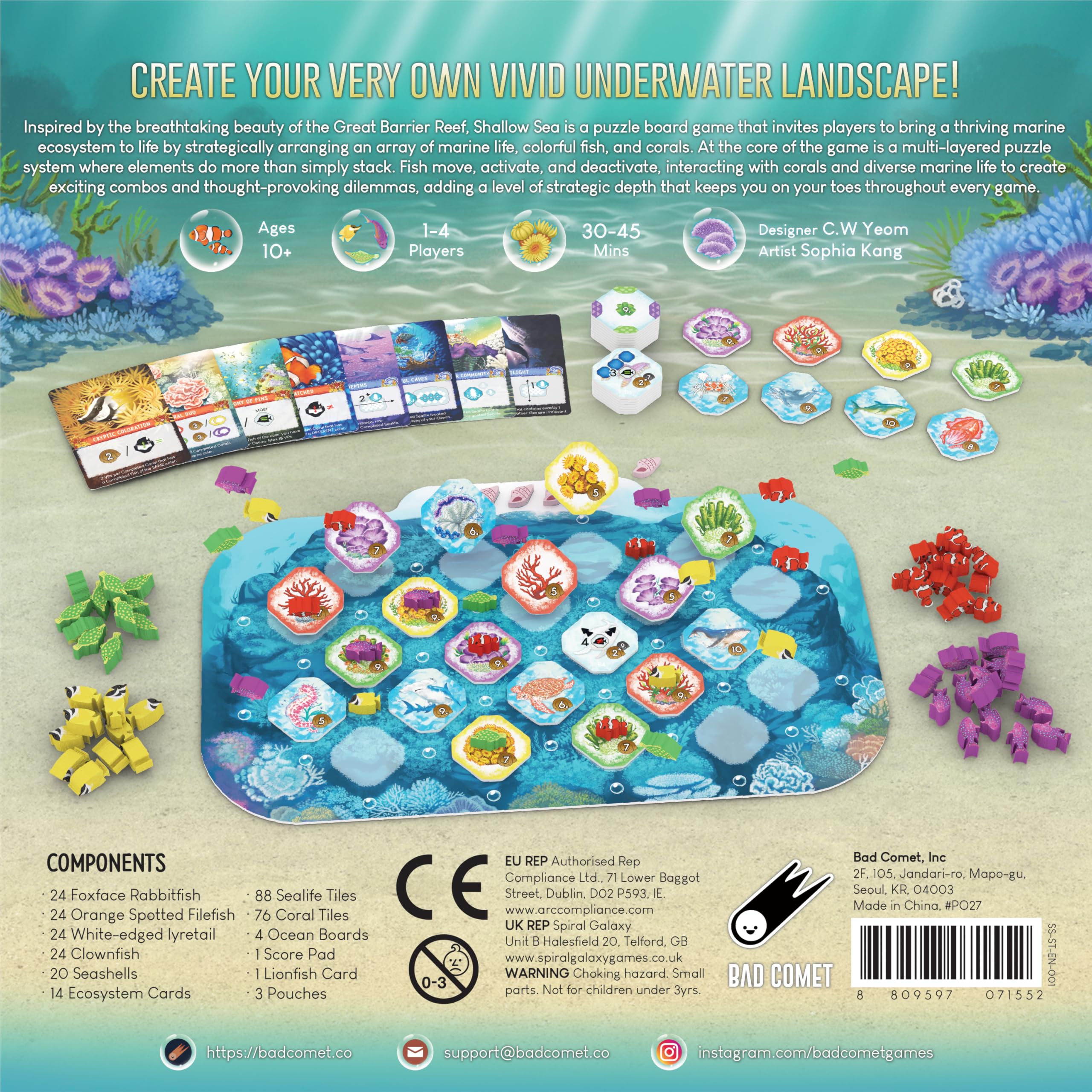 Juego de Mesa Shallow Sea – Juego de Estrategia de colocación de Azulejos para Mayores de 14 años | 1-4 Jugadores, 30-45 Minutos de Juego | Construye un ecosistema de Arrecife de Coral, Juego de