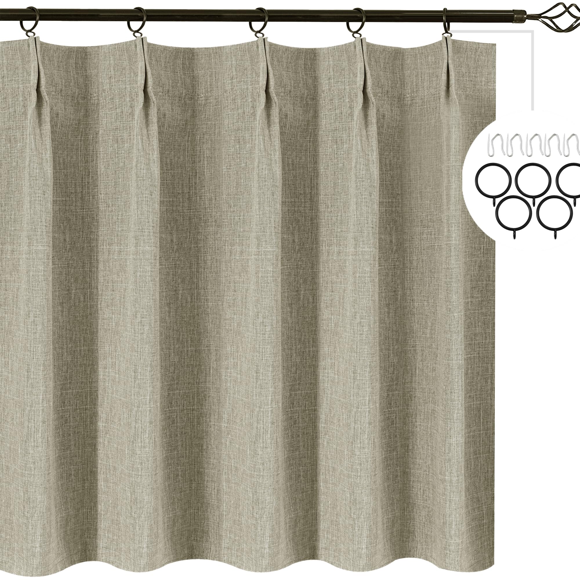 Photo 1 of WdFour Pinch Pleated Curtain, Full Blackout Linen Look Window Curtains for Bathroom, Living Room, Bedroom, Block Lights and Offer Privacy. (Hemp Gray, 42" W x 54" L)?