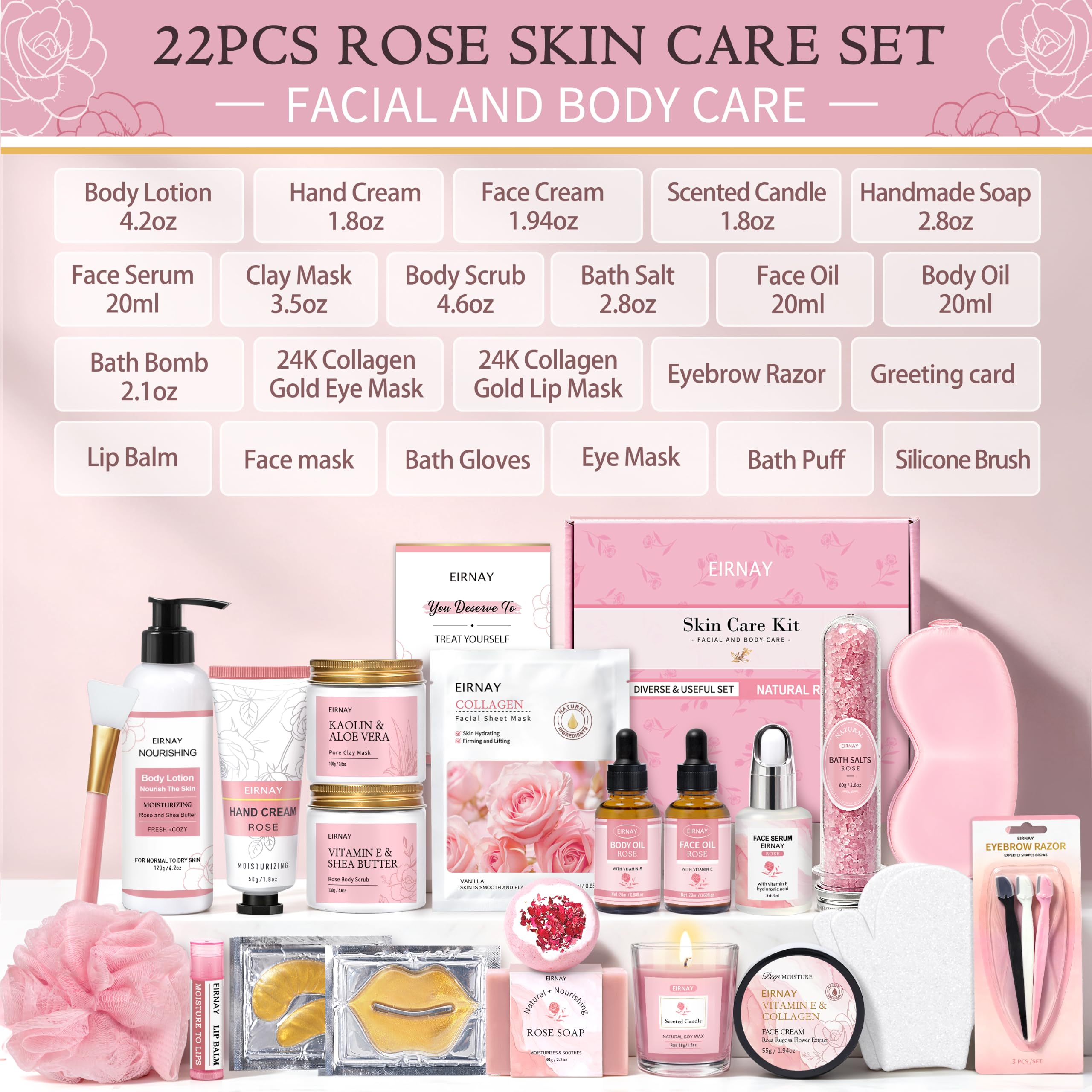 Rose Spa Gift Basket - 23pcs Facial & Body Care Set -2 Rose Spa Gift Basket - 23pcs Facial & Body Care Set -2