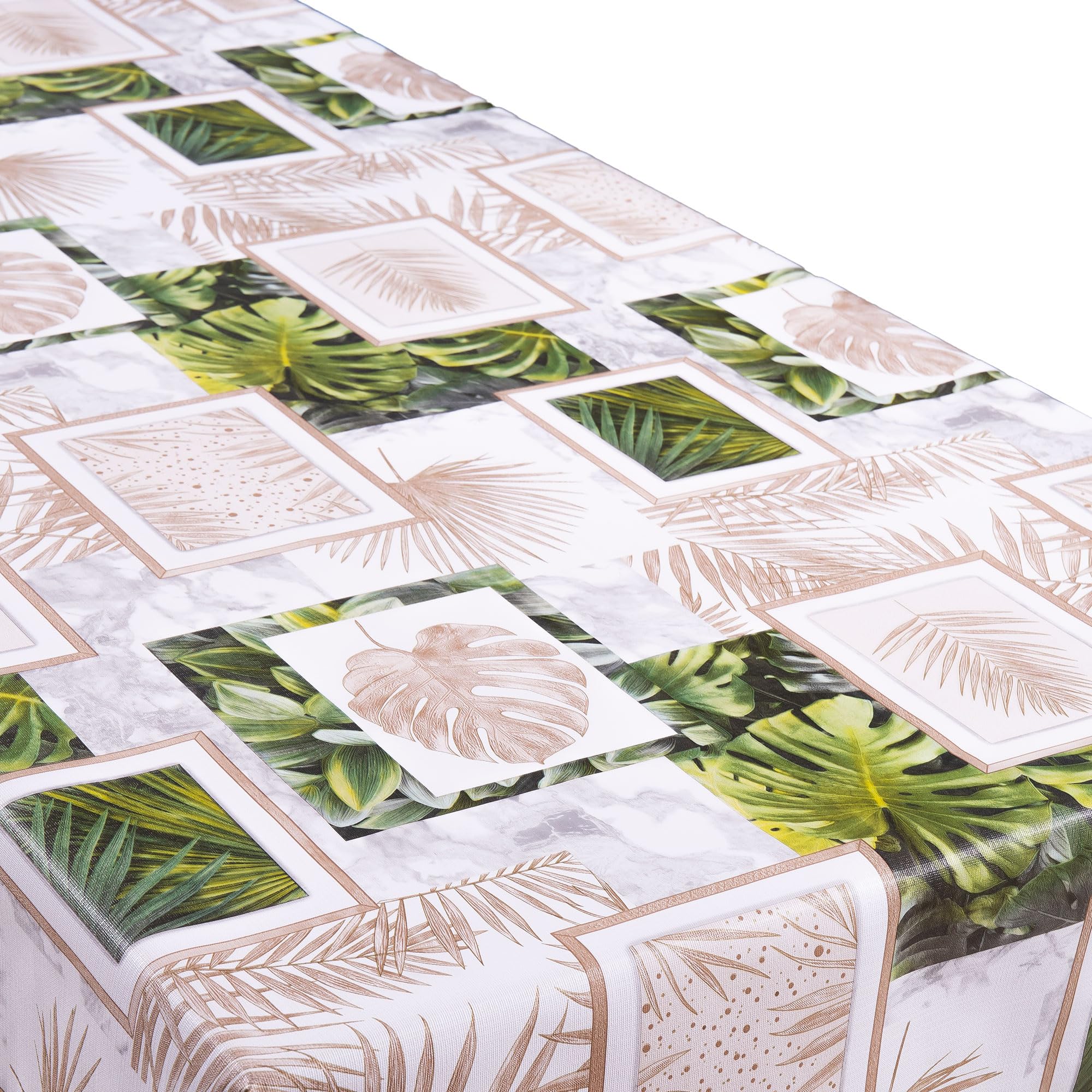 Cofan Rollo de Hule para Mesa con Estampado Verde Tropical, Mantel de PVC Resistente, Fácil Limpieza, Adecuado para Interior y Exterior, 1,40 x 25 m