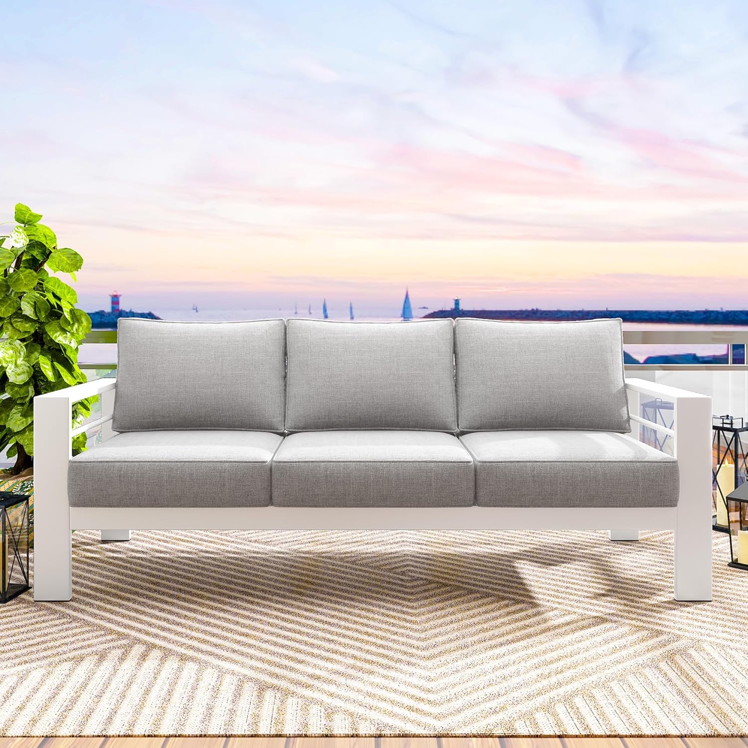 Solaste Outdoor Couch Aluminum Patio Furniture Sofa, 3-Seat All-Weather Metal Outdoor Patio Furniture with Cushions,Light Grey