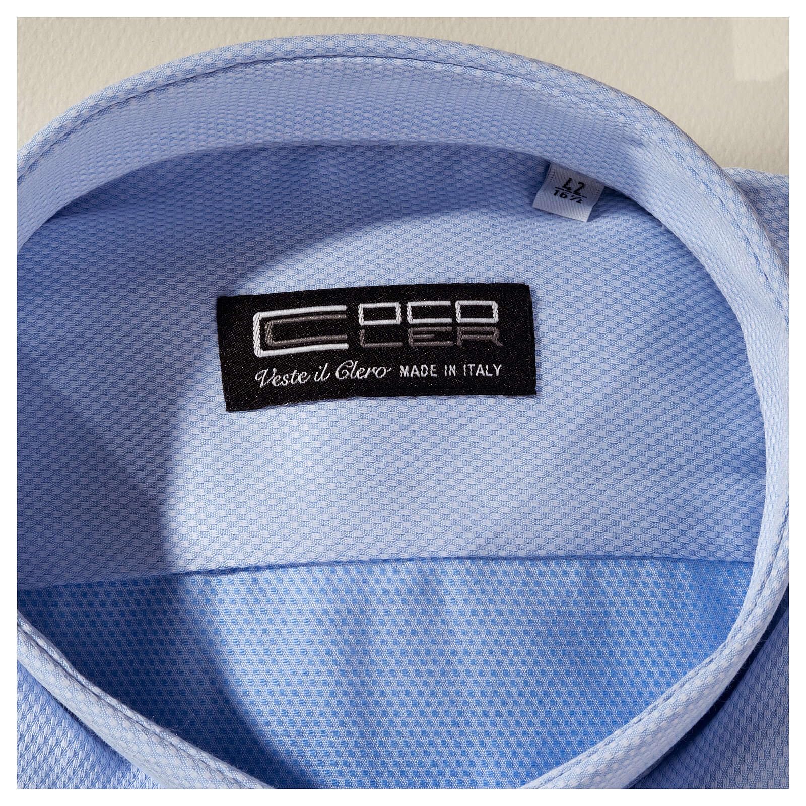 Holyart Camicie Clergyman: Camicia clergyman seta celeste nido d'ape M. Lunga Cococler