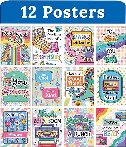 Miniatura 2 de Carson Dellosa Education Happily Ever Elementary Retro Remix 12 piezas de carteles motivacionales, de los años 70 y 80, arte de pared inspirador con
