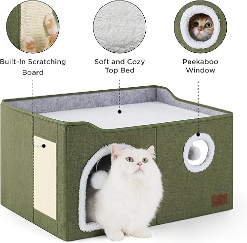 Miniatura 78 de Bedsure Casa para gatos de 2 pisos, condominios para gatos de interior con almohadilla para rascar y colgar bolas esponjosas, muebles pequeños