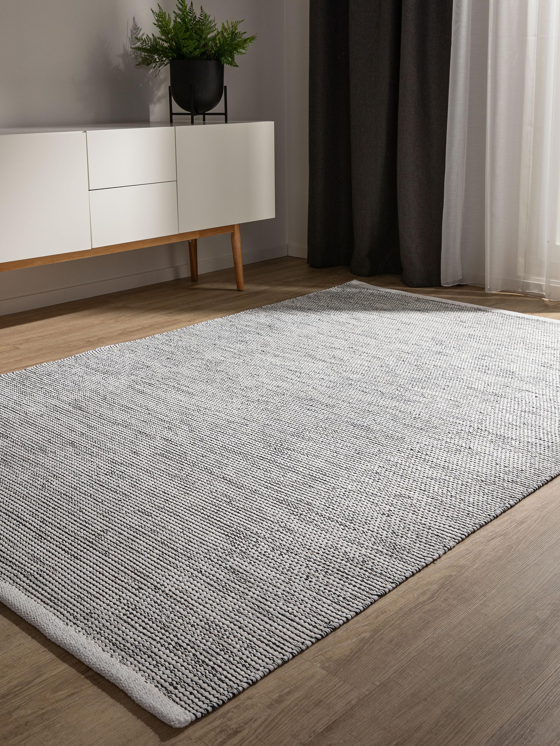 benuta Basic Alfombra Algodon Ron - Beis/Negro 60x120 cm - 100% Tejida a Mano - Estilo: Uni, Minimalista, Natural - Fácil Cuidado para Sala y Dormitorio