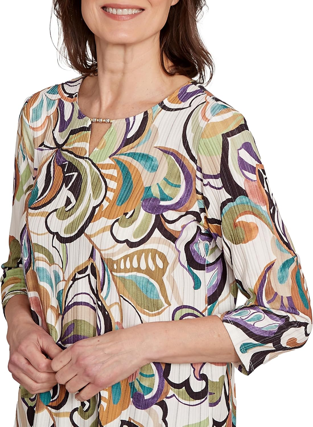 Abstract Scroll Split Neck Top - Image 5