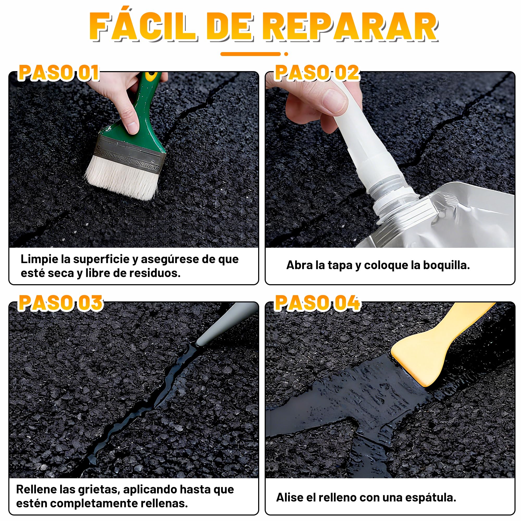 Relleno para grietas en asfalto 3.6kg, sellador impermeable autonivelante para reparación de entradas de vehículos, pasillos, juntas de hormigón, sellador de secado rápido para exteriores - Negro
