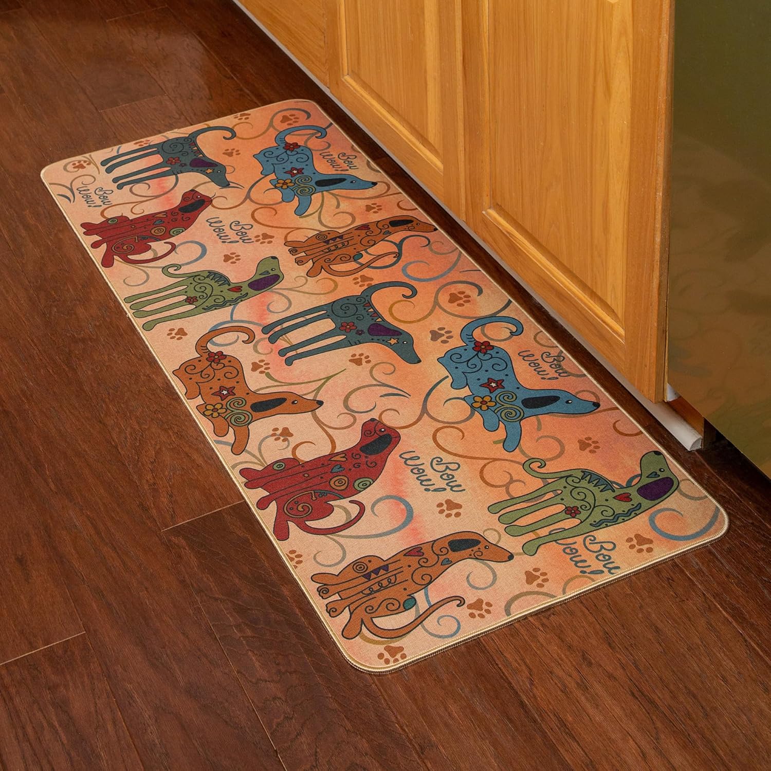 GreaterGood Festival Pets Non-Slip Floor Runner Rug Colorful Paw Print Hallway Mat with Rubber Backing 47" Long, Pet-Lover Accent Rug (Dog)