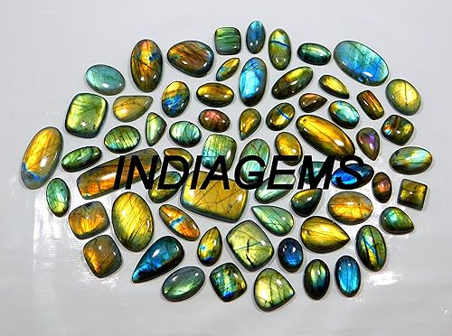 INDIAGEMS Cabujón de labradorita natural de 445 quilates con múltiples fuegos, lote al por mayor, piedras preciosas sueltas de 64 piezas para hacer