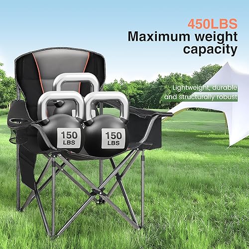 Miniatura 6 de HIGH POINT SPORTS Silla plegable de campamento de gran tamaño, sillas de césped portátiles resistentes, sillas plegables para exteriores con