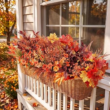 18 Bundles Artificial Autumn Flowers Outdoor Orange Stems