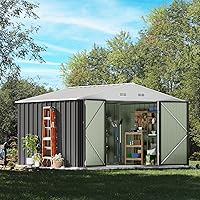 Vista 3 de Devoko Cobertizo metálico de almacenamiento para exteriores, 8 x 10 pies, espacio de almacenamiento al aire libre, cobertizo grande para Gris