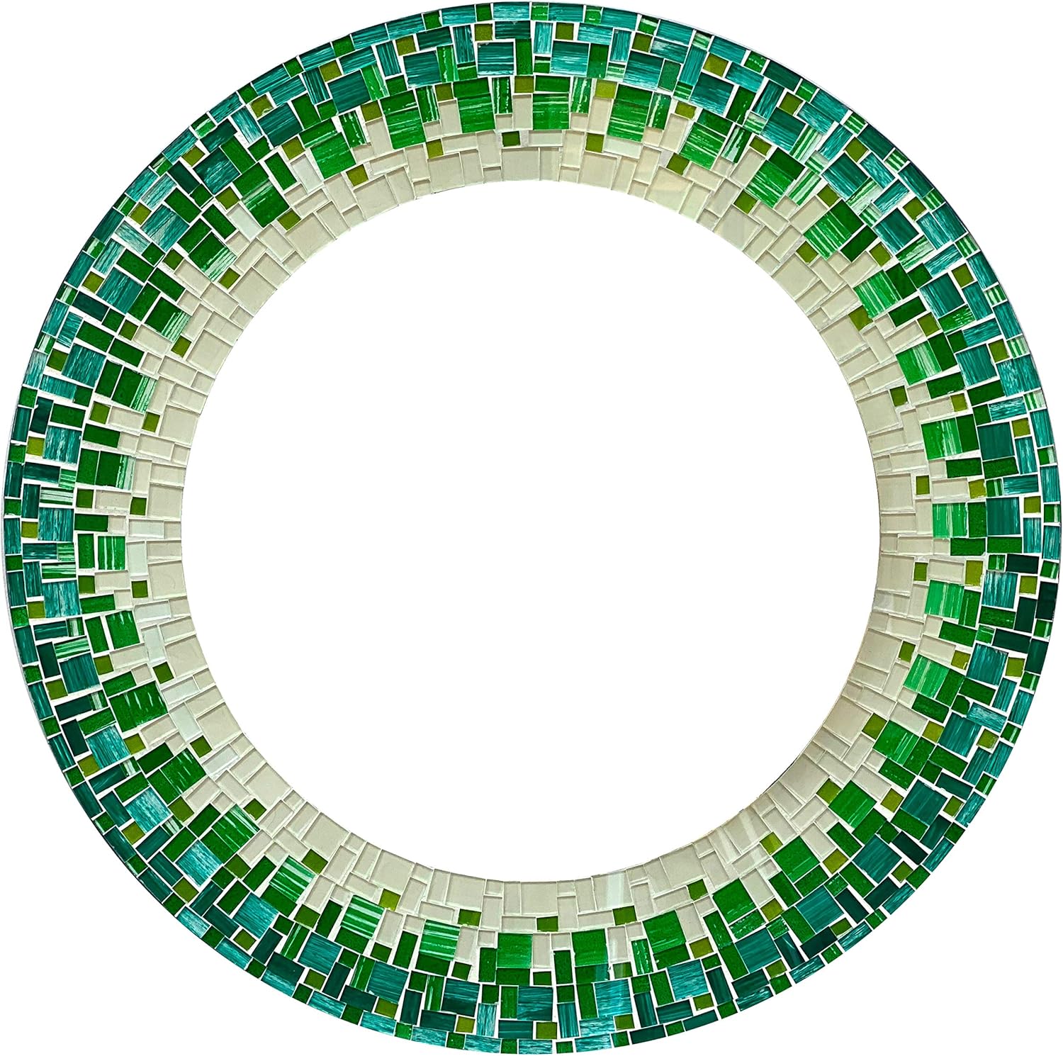 Zorigs Handcrafted Mosaic Wall Mirror - Forest Green Olive White Glass Art Décor, 24" Round for Bedroom Bathroom Hallway
