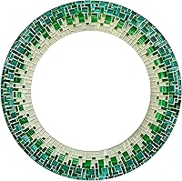 Zorigs Handcrafted Mosaic Wall Mirror - Forest Green Olive White Glass Art Décor, 24" Round for Bedroom Bathroom Hallway