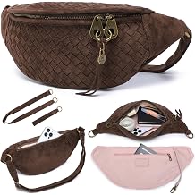 Woven Anti-Pickpocket Crossbody Bag for Women, Vegan Suede Travel Purse with RFID Pocket, Phone Pocket, Adjustable Strap and Extender, Hands-Free Sling Bag for Everyday and Travel, Dark Brown