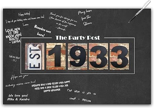 Miniatura 1 de Decoración de póster de cumpleaños número 90. Suministros de fiesta para él o ella que cumple 90 años. Letrero alternativo de libro de invitados de