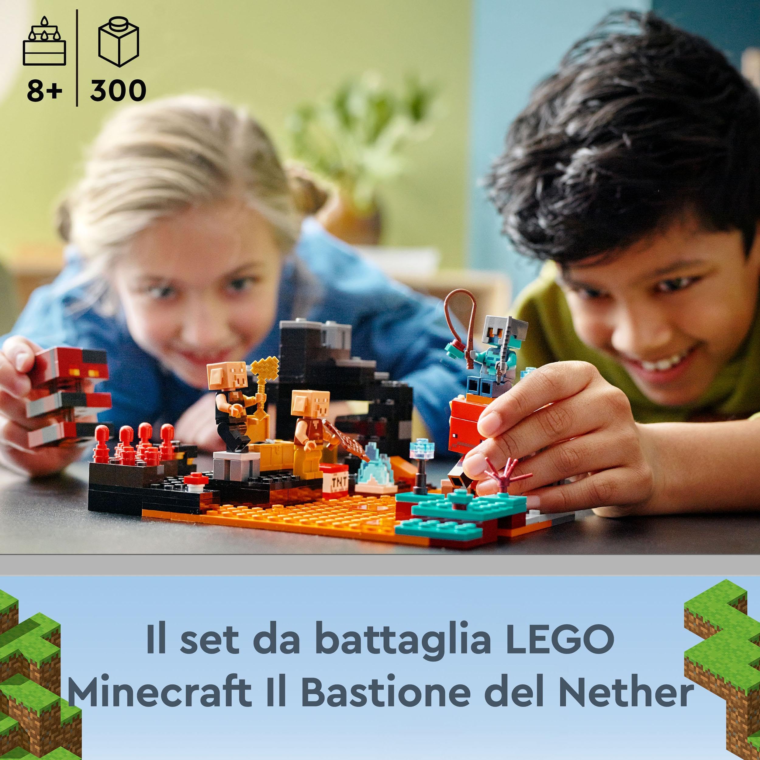 LEGO Minecraft Il Bastione del Nether, Modellino da Costruire di Castello Giocattolo con, Funzioni, Accessori e Personaggi Piglin del Videogioco, Giochi per Bambini e Bambine da 8 Anni 21185