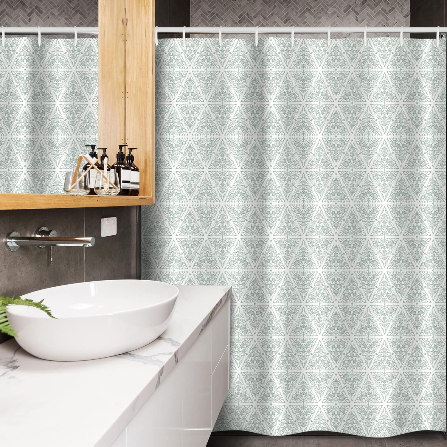 Ambesonne Vintage Stall Shower Curtain, Classical Art Nouveau Style Floral Pattern with Renaissance Inspirations, Fabric Bathroom Decor Set with Hooks, 54" W x 78" L, Sage Green
