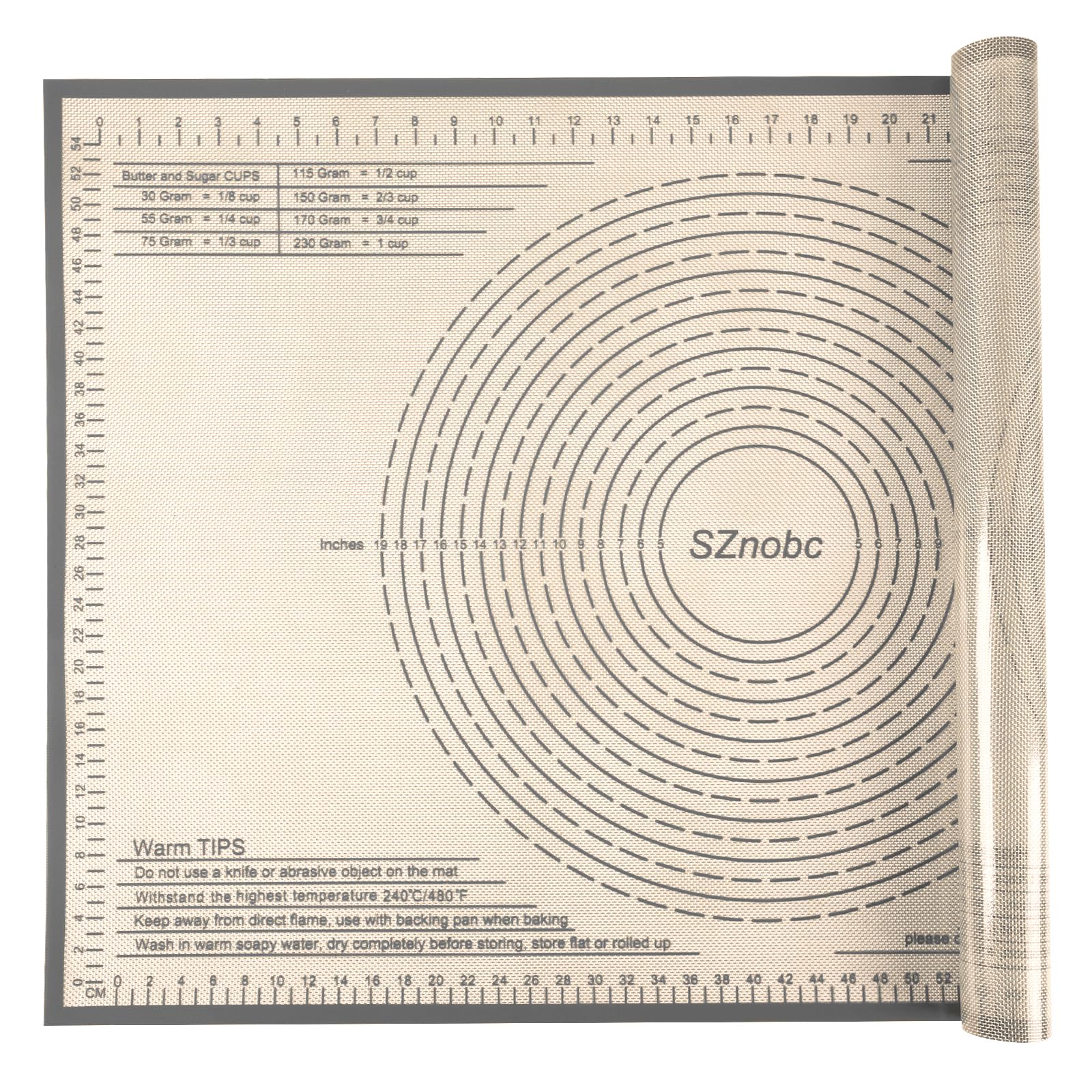 Alfombrilla de silicona extra grande antiadherente para masa con medición para hornear, tapete de fondant, tapete de amasado, tapete para amasar, tapete para masa (gris, 34 x 26)