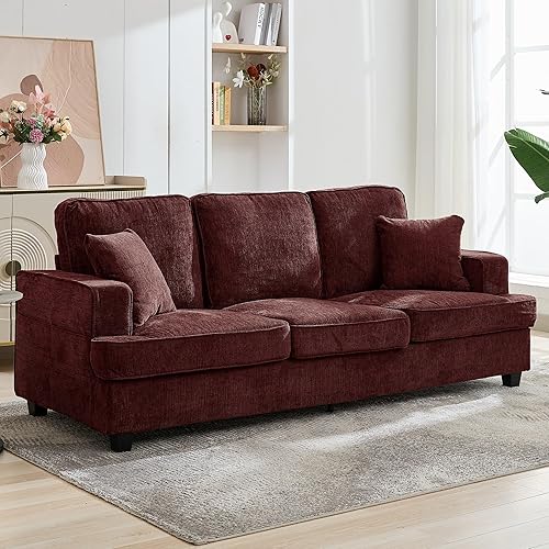 Couch for Living Room, 89-inch Cloud Sofa Couch with Extra Comfy Soft Deep Seats in Chenile, Modern 3-Seater Sofas for Living Room Bedroom Apartment Office, WineRed