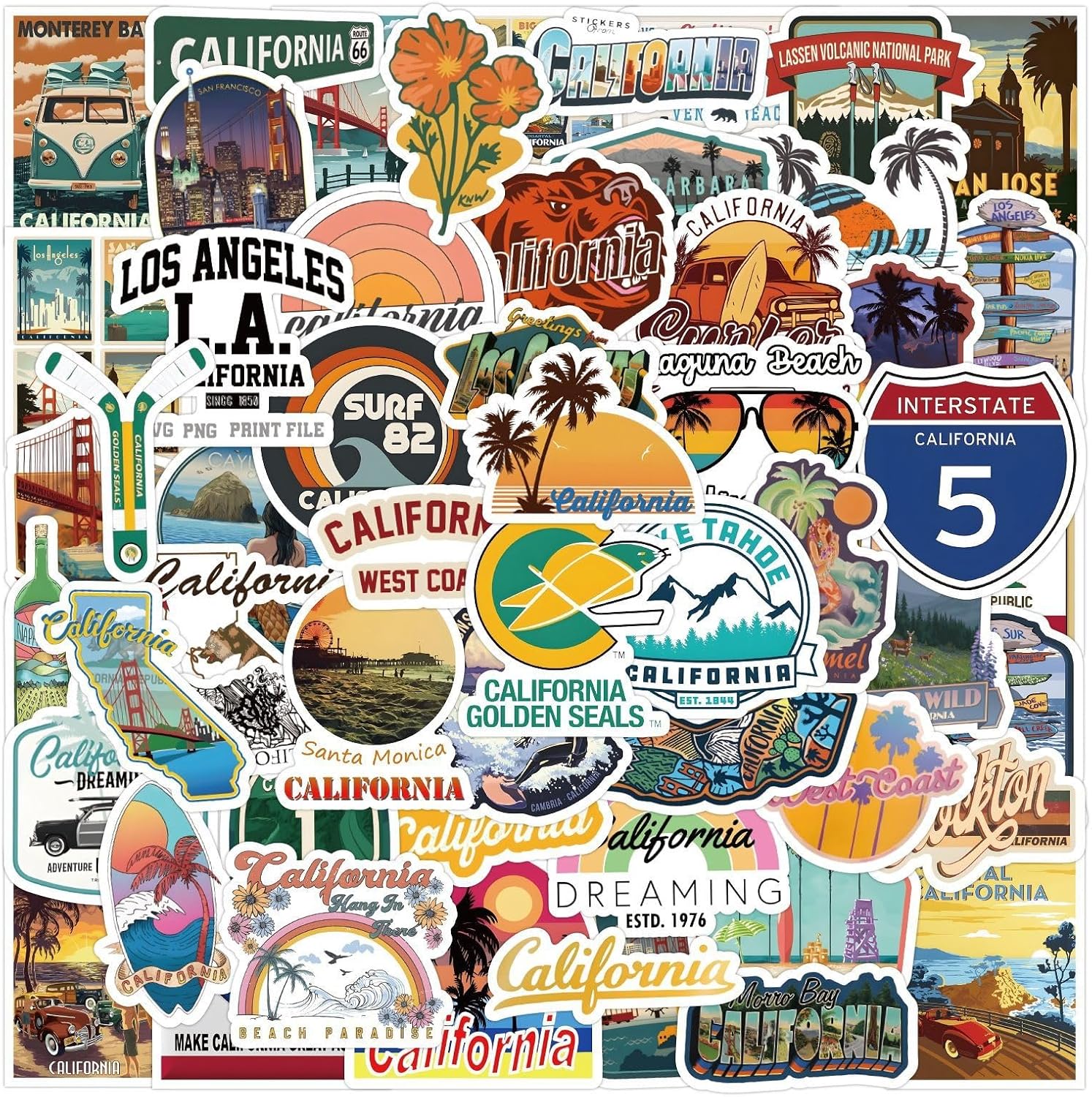 Amazon.com: Aesthetic California Stickers Pack, 60pcs California Theme ...