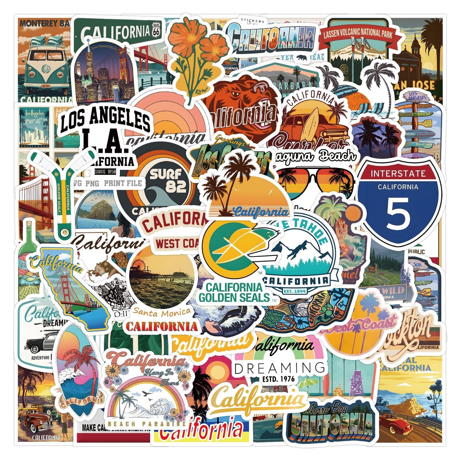 Calcomanías de vinilo estéticas de California impermeables para manualidades y scrapbooking