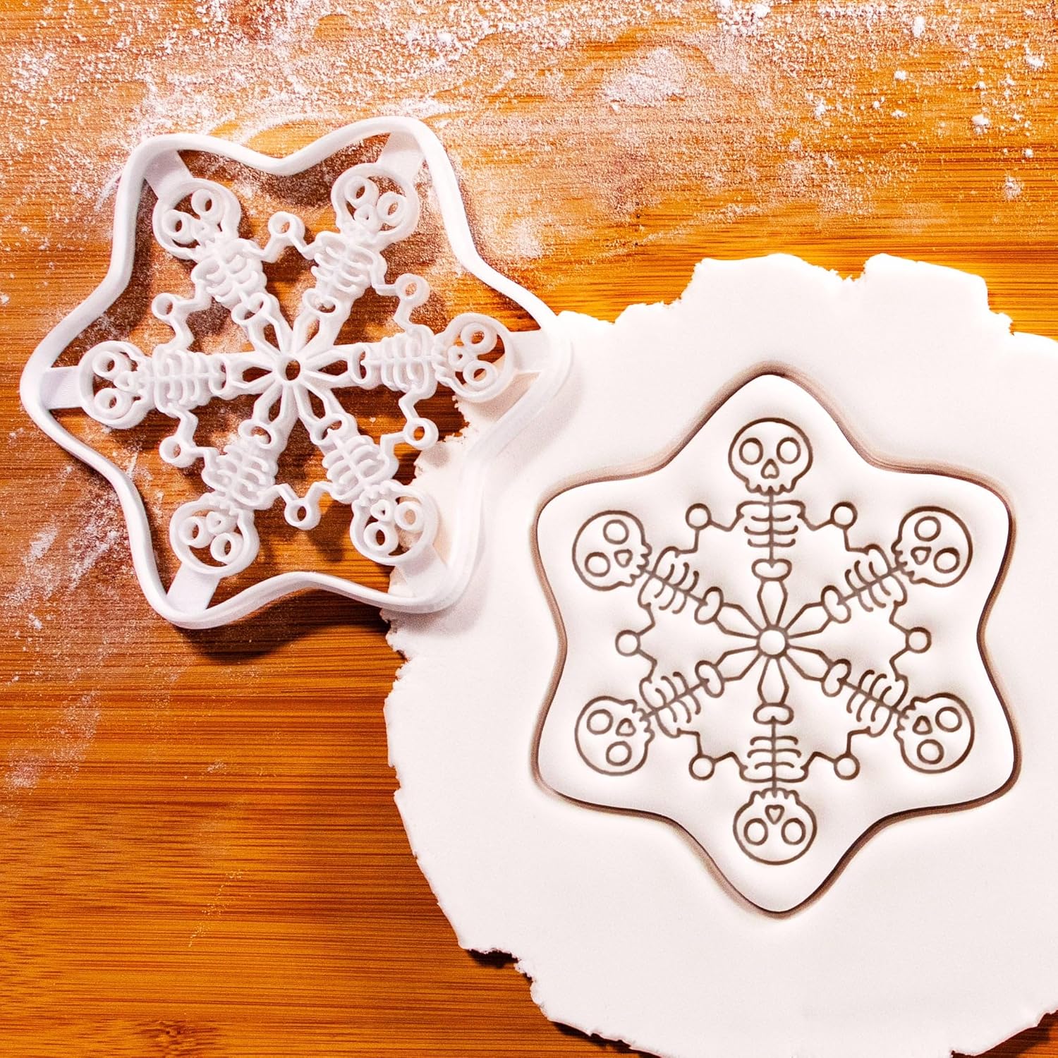 BAKERLOGY Set of 2 Gothic Snowflake Cookie Cutters – Spider Web and Dancing Skeleton Fondant Embossers for Spooky Christmas Baking, Alternative Holiday Cookie Stamp Gift for Dark Aesthetics