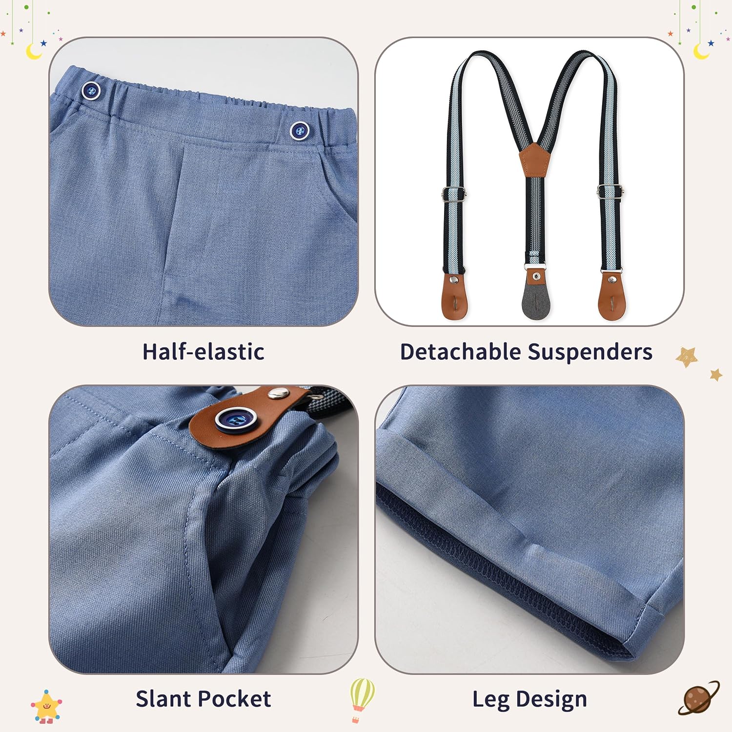 Volunboy Infant Baby Boy Summer Wedding Ring Bearer Outfits Suspenders Shorts Set Formal Dress Shirt Bowtie Suits