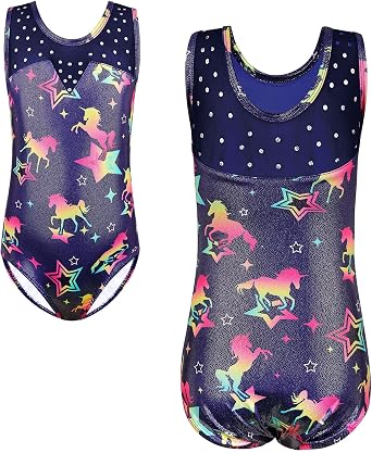 XFGIRLS Gymnastics Leotards for Girls Glitter Dancewear with Matching Shorts Set
