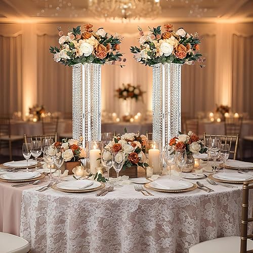 Miniatura 3 de 2 piezas de centro de mesa de boda jarrones acrílicos con candelabro de cristal 31.5 pulgadas de alto transparente rectangular soporte de flores