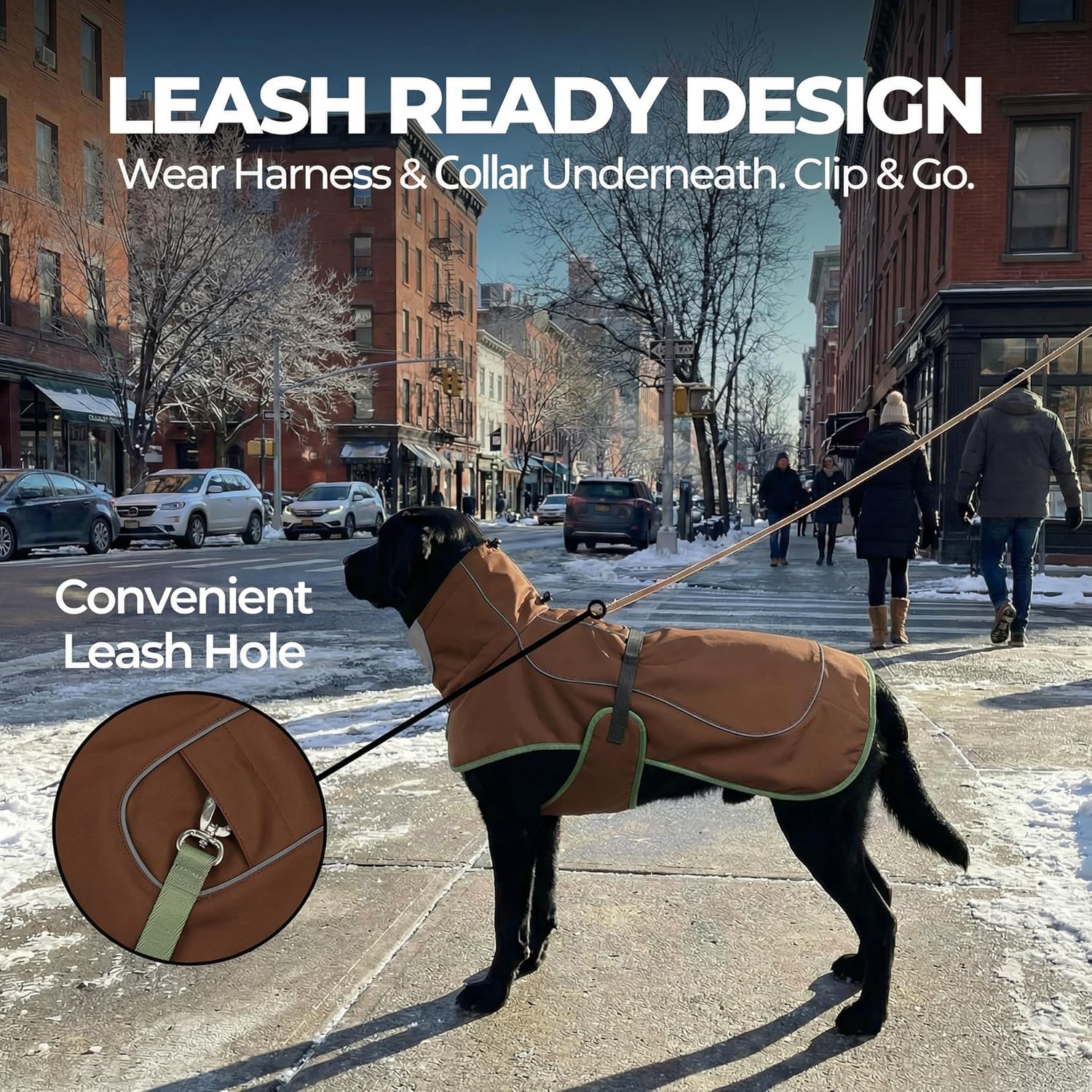 Softshell Dog Winter Vest, Fleece Lined Water-Repellent Jacket with Fur-Safe Buckle (No Hook & Loop) for Hiking, Adjustable Reflective Winter Coat for Active Dogs (Brown, Small) - Image 6