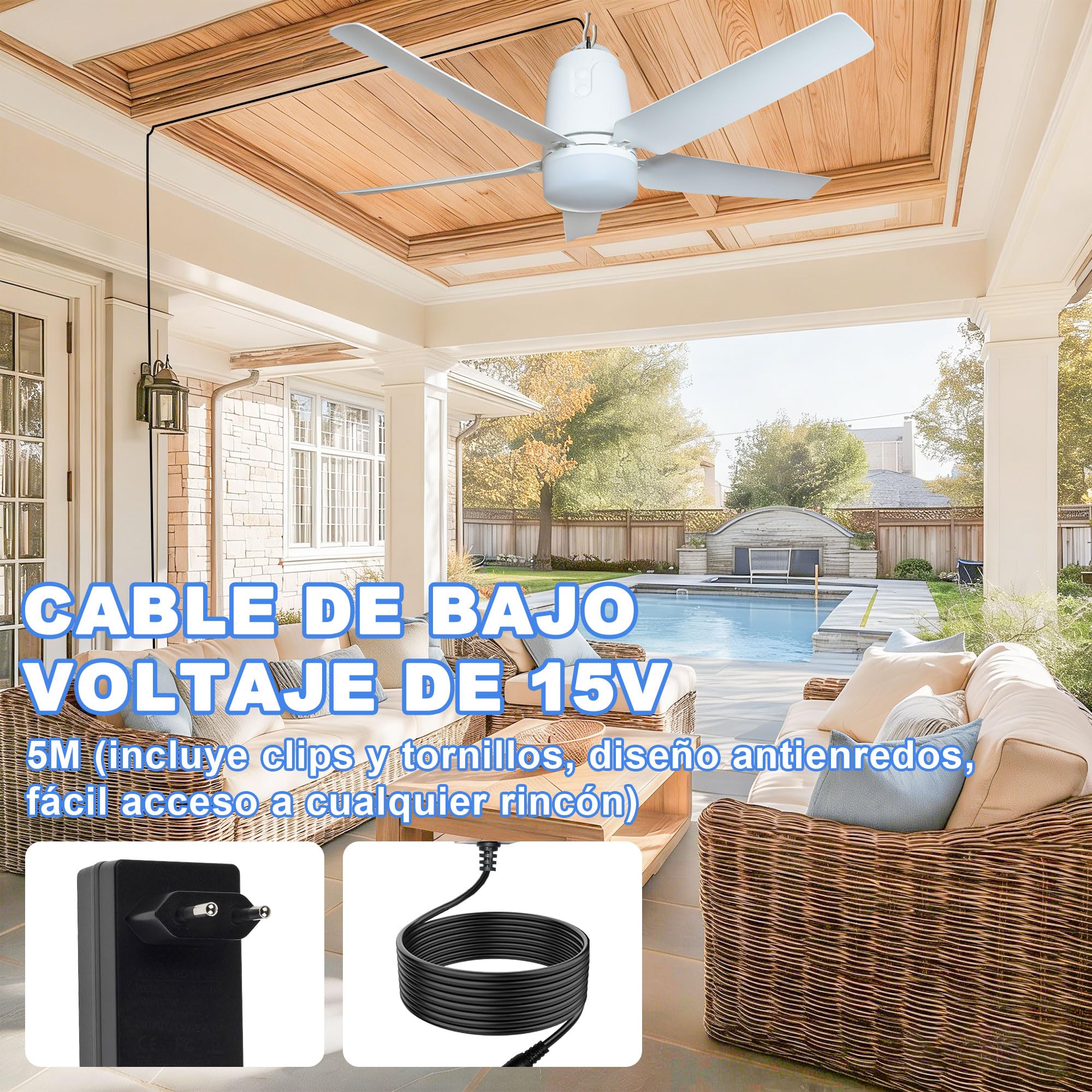 SHUNLEE 80CM Ventilador de Techo para Exterior, para Colgar en el Cenador | Lampara Ventilador Techo, con Enchufe y Control Remoto, con Gancho, Ideales para Cenadores, Toldos, Terraza y Patios