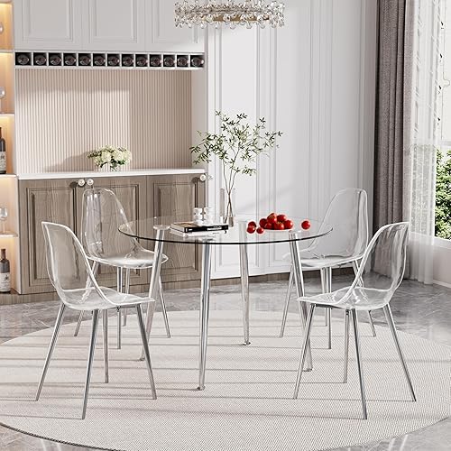 Miniatura 6 de Baysitone Juego de 4 sillas de comedor transparentes, sillas modernas de cocina con asiento transparente, sillas laterales de acento acrílico con