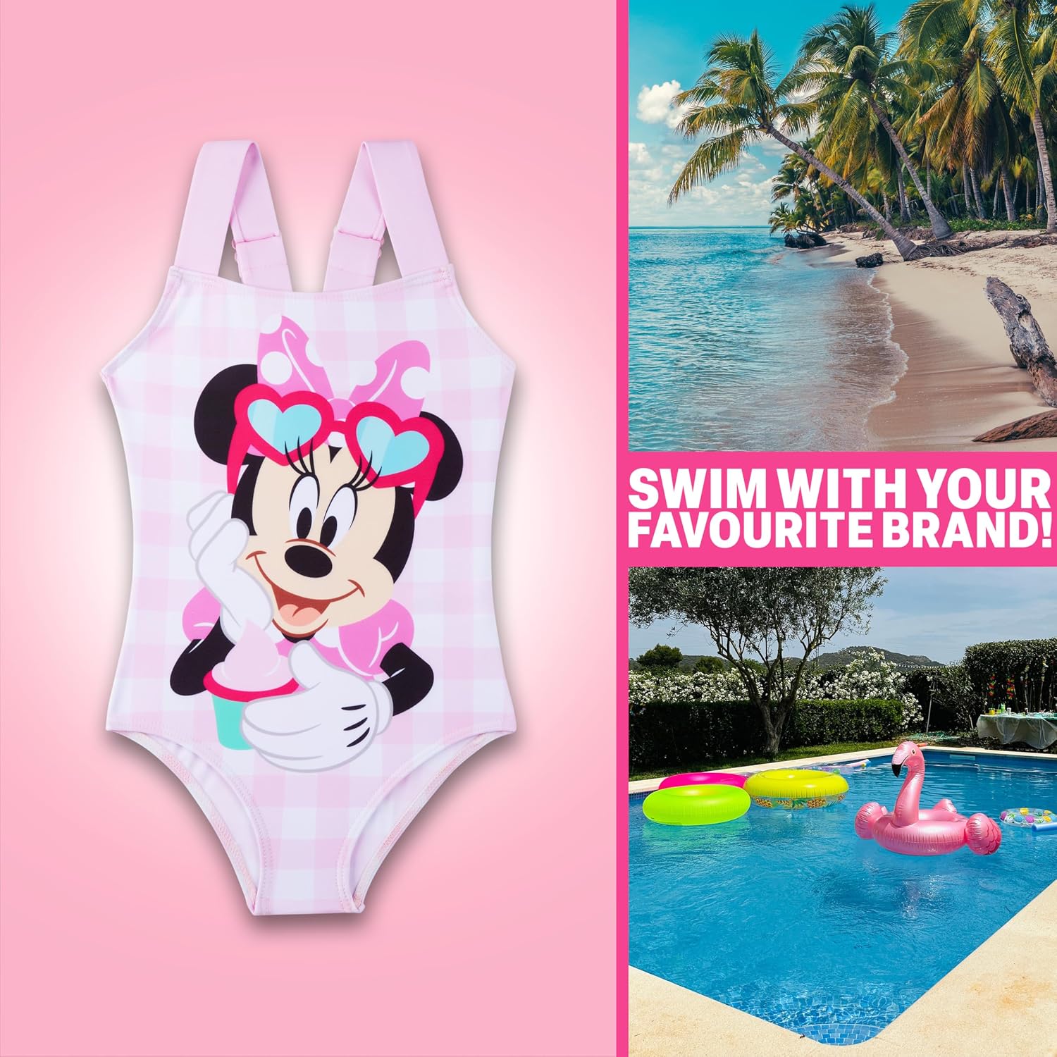 Peppa Pig | Disney Minnie Mouse Girls Swimsuit, One Piece Toddler Bathing Suit with Adjustable Straps Beach Outfits