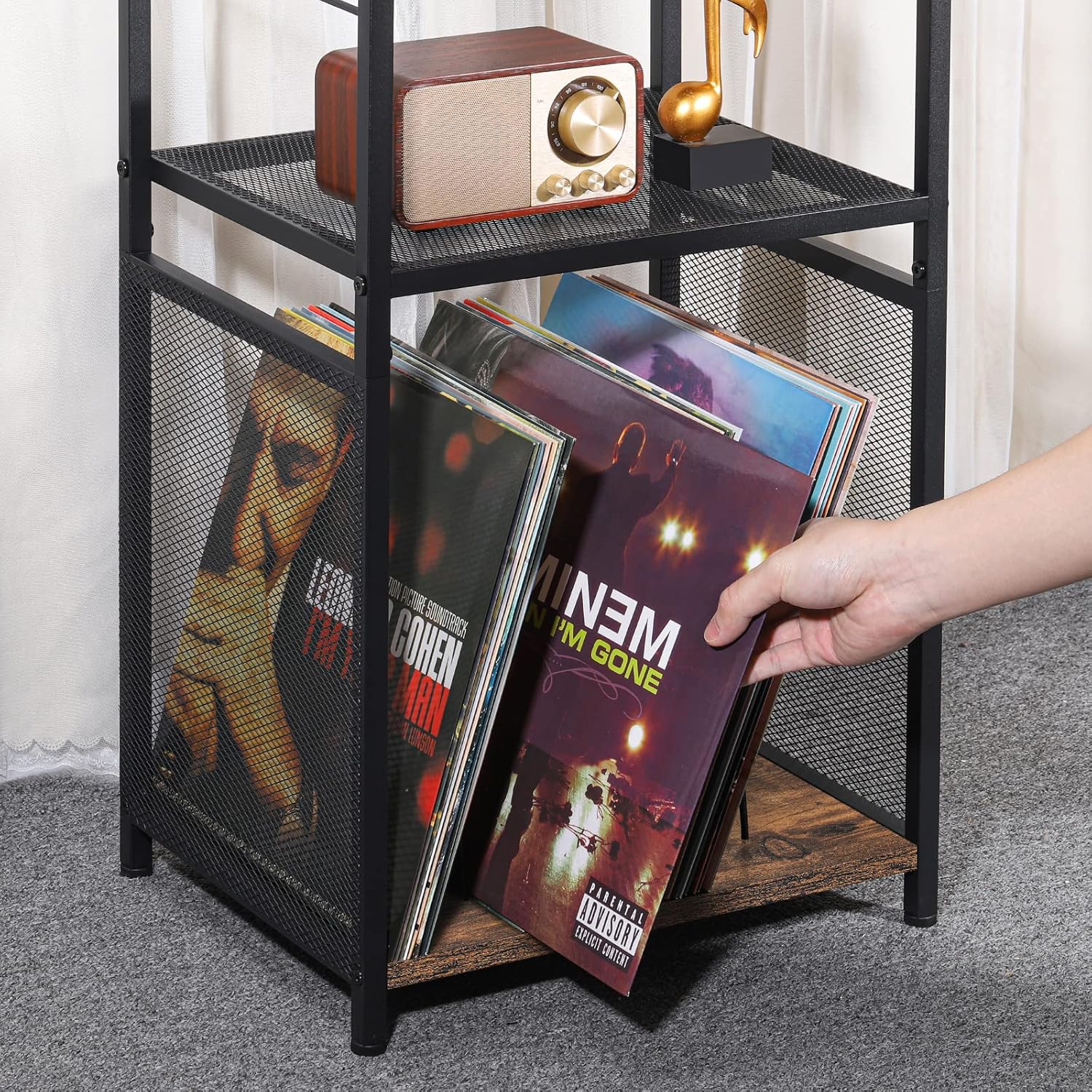 CADUKE Vinyl Record Stand Record Player Table with Charging Station Turntable Stand with Record Storage Brown Vinyl Record Display Stand with USB Ports End Table with Power Outlets, Farmhouse