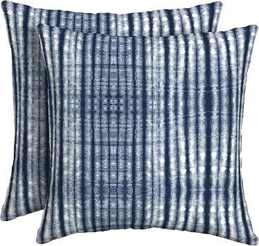 Arden Outdoor Toss Pillow 2 Pack 16 x 16, Blue Shibori Stripe