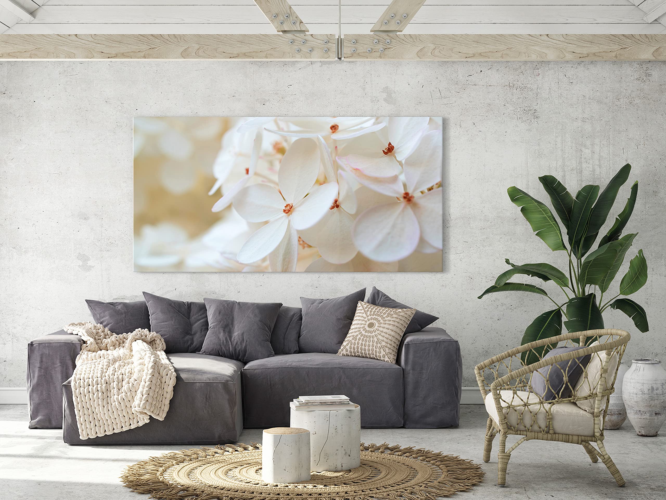 murando - Leinwandbild weiße Hortensie Natur, Schlafzimmer, Wohnzimmer | Hochwertige Leinwand, sofort aufhängbar, ideal fürs Wohn- oder Schlafzimmer, wasserfest und lichtecht, langlebig, stilvoll