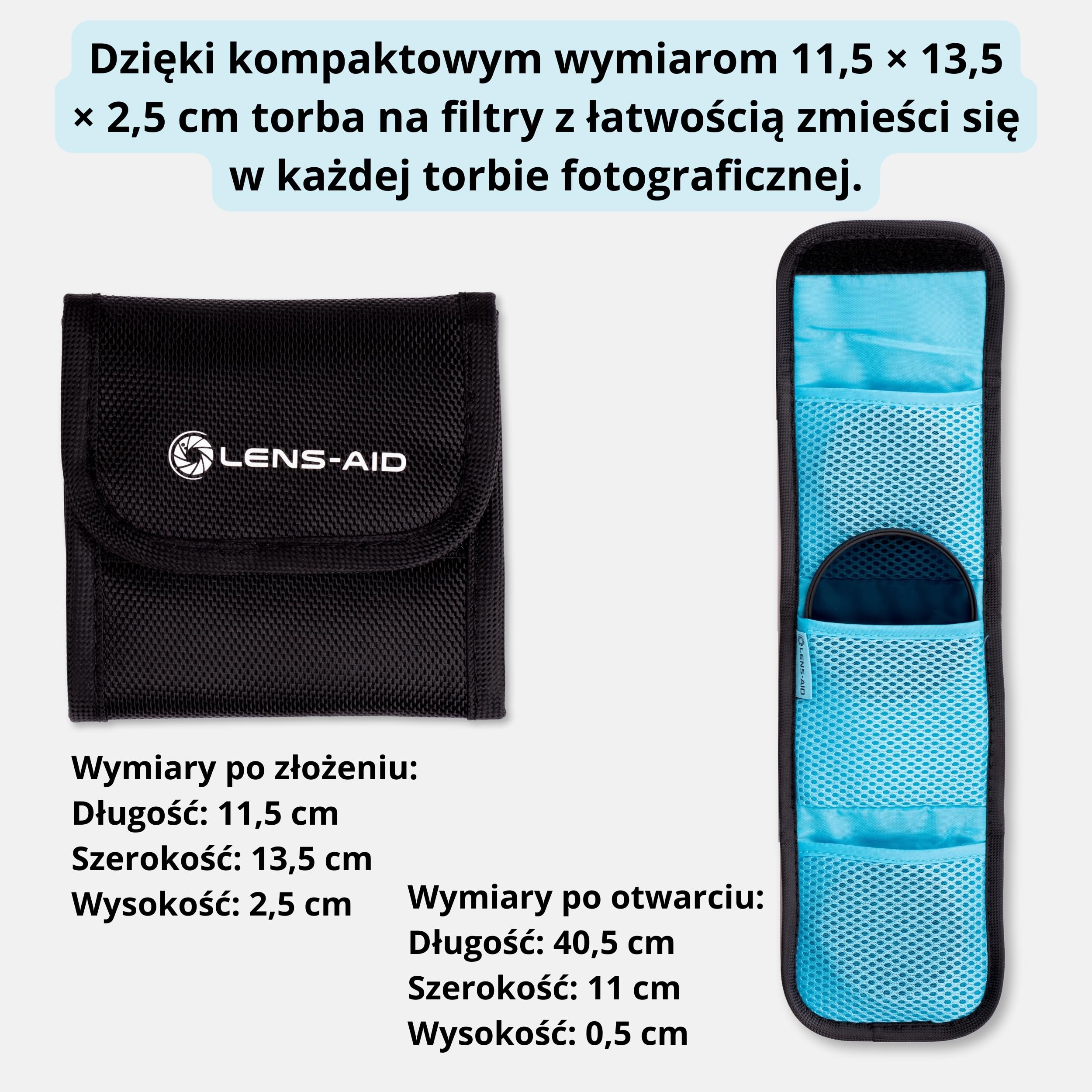LENS-AID Torba filtrująca na filtr okrągły z przegródkami na filtry do 82 mm, torba do przechowywania filtrów polaryzacyjnych, filtrów UV, pokrywy aparatu itp., 3 Fächer, Funkcjonalny