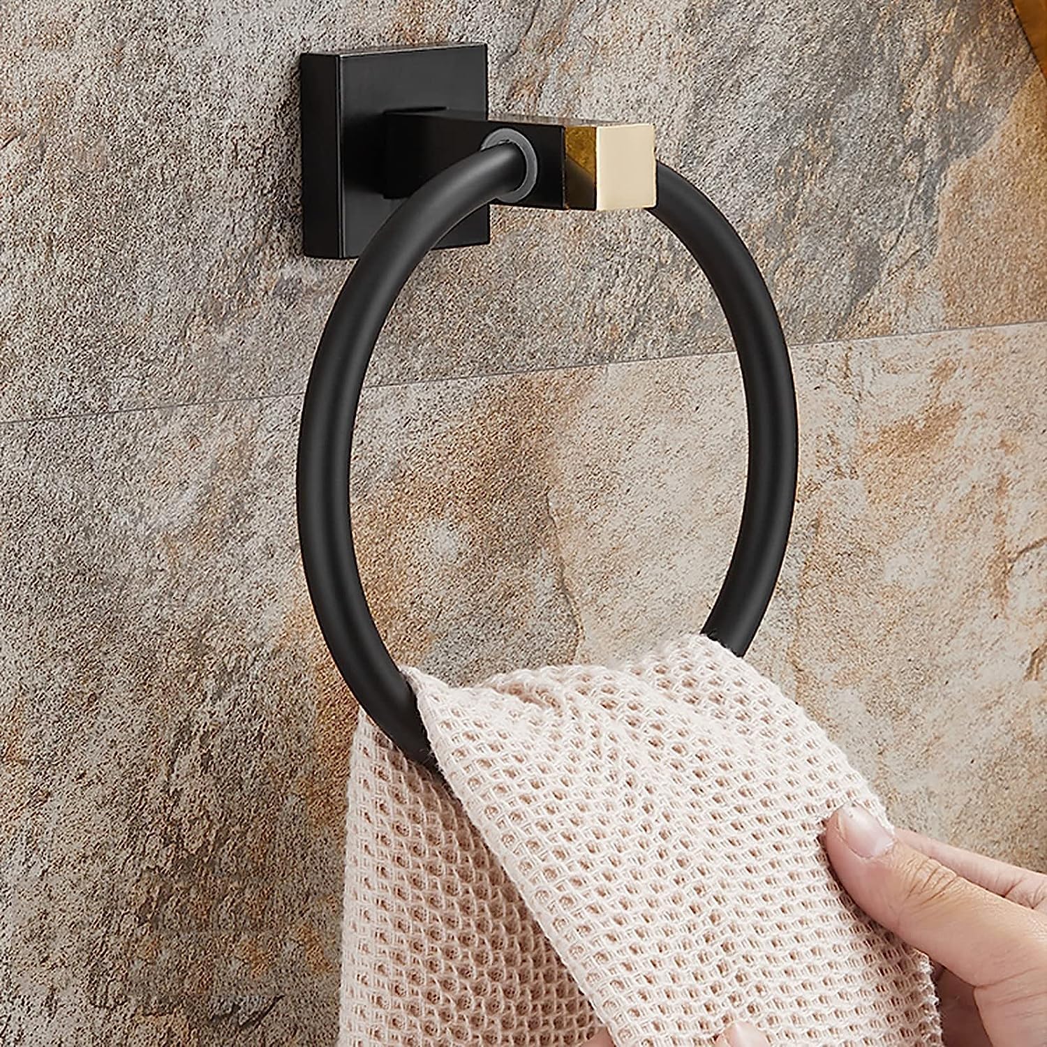 Towel Ring Towel Holder Bathroom Round Hand Towel Ring Wall Mounted Hanging Towel Hanger with Fixing Accessories, Aviation Aluminum