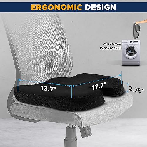 Miniatura 7 de EcoNour Cojín de asiento para alivio de presión  Cojín de silla de oficina para ciática  Cojín ergonómico antideslizante y de espuma para coxis y